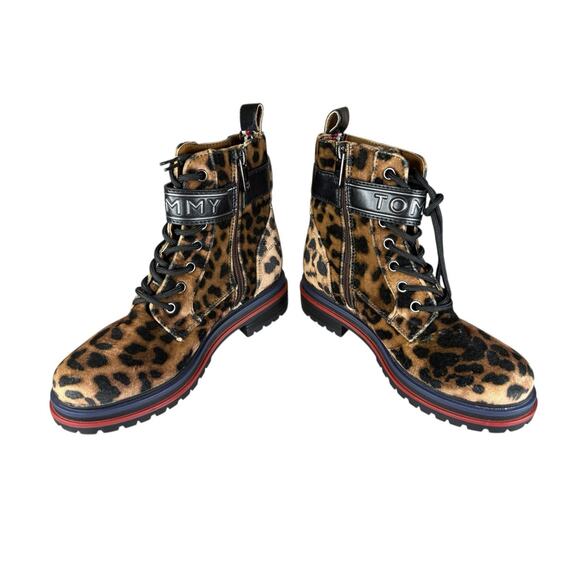 NEW Tommy Hilfiger Parsins Leopard Velvet Combat Boots Size 6.5 Chunky Sole - Picture 5 of 6